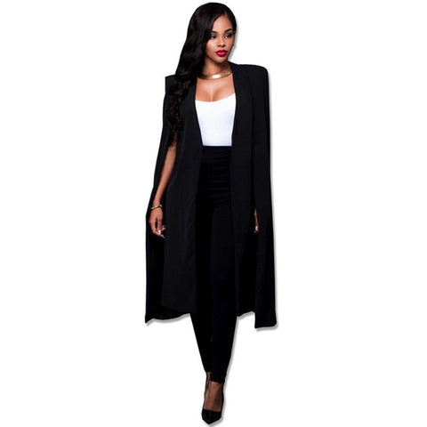 S-4XL Fashion Cloak Cape Blazer Women Autumn Winter Coat Lapel Split Long Sleeve Casual Suit Jacket Outerwear Workwear Plus Size