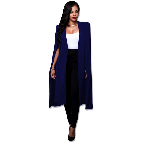 S-4XL Fashion Cloak Cape Blazer Women Autumn Winter Coat Lapel Split Long Sleeve Casual Suit Jacket Outerwear Workwear Plus Size