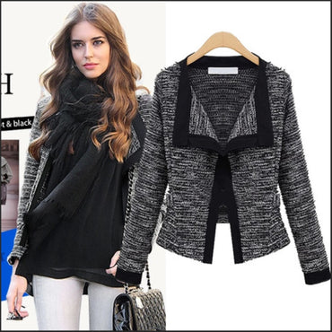 2017 Autumn Elegant Women Blazers V-Neck Long Sleeve Formal Black Woolen Jackets Plus Size Casaco Patch Knot Slim Women