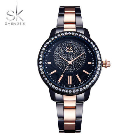 Shengke Rose Gold Watch Women Quartz Watches Ladies Top Brand Crystal Luxury Female Wrist Watch Girl Clock Relogio Feminino