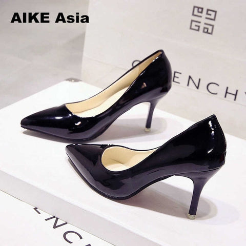 2018 New Fashion high heels women pumps thin heel classic white red nede beige sexy prom wedding shoes Blue Red wine