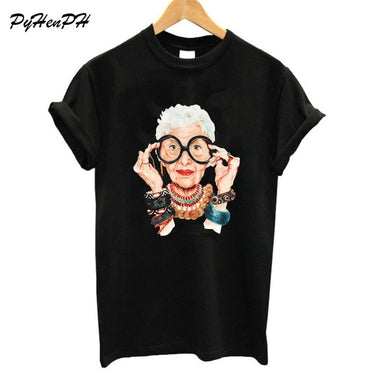 New 2018 Summer  Tumblr Fashion Old Women Print T Shirt Women Cotton O-neck Short Sleeve  Tops For Women Kawaii Tshirt
