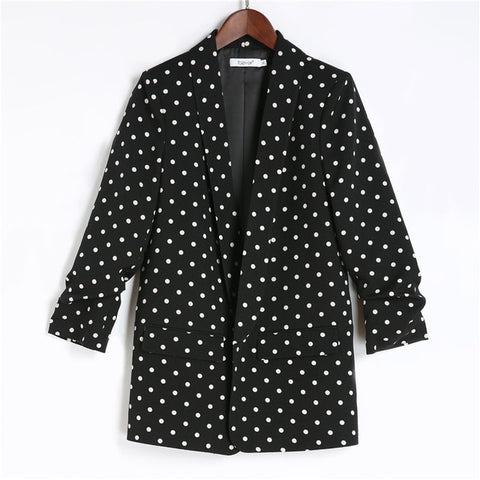 Women Fashion Polka Dot Office Ladies Blazer Female Black White Shawl Collar Fashion Brand Suit Jacket Casual Elegant Jacket 5XL