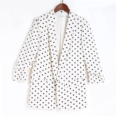 Women Fashion Polka Dot Office Ladies Blazer Female Black White Shawl Collar Fashion Brand Suit Jacket Casual Elegant Jacket 5XL
