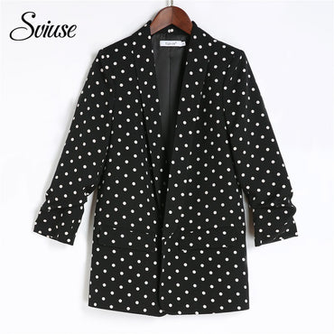Women Fashion Polka Dot Office Ladies Blazer Female Black White Shawl Collar Fashion Brand Suit Jacket Casual Elegant Jacket 5XL