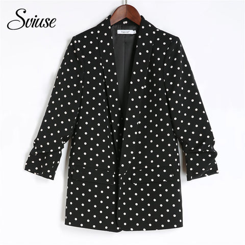 Women Fashion Polka Dot Office Ladies Blazer Female Black White Shawl Collar Fashion Brand Suit Jacket Casual Elegant Jacket 5XL