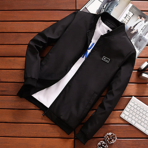 BOSIBIO Summer Autumn Mens Jacket Stand Collar Windbreaker Male Blue Baseball Jackets Casual Thin High Quality Size M-4XL LH-2
