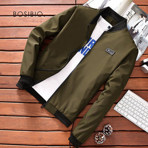 BOSIBIO Summer Autumn Mens Jacket Stand Collar Windbreaker Male Blue Baseball Jackets Casual Thin High Quality Size M-4XL LH-2
