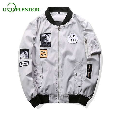Unisplendor Fashion Men Pilot Jacket Bomber Jacket Boy Hip Hop Patch Designs Slim Fit Male Coat Man Jackets Plus Size 4XL YY152