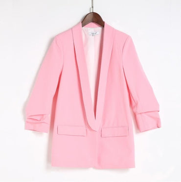 6 Colors Blazer Women Slim White Black Blazer Crimping Sleeve None Button Work Office Ladies Blazer Jacket Plus Size 5XL Zevrez