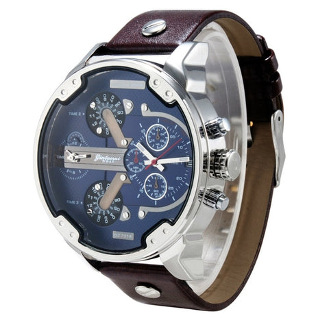 Brand Luxury Big Dial Men Watch Military Quartz Watch Leather Stainless Steel Casual Sport Business Metal Wristwatch Men's Clock