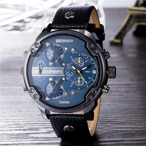 Brand Luxury Big Dial Men Watch Military Quartz Watch Leather Stainless Steel Casual Sport Business Metal Wristwatch Men's Clock