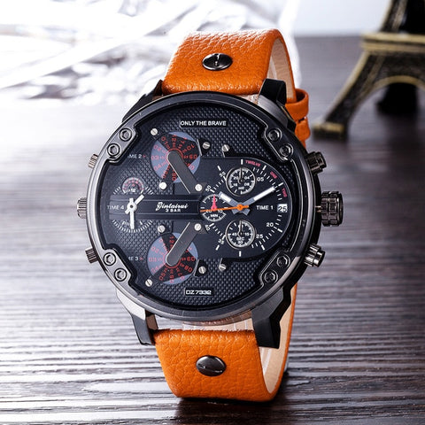 Brand Luxury Big Dial Men Watch Military Quartz Watch Leather Stainless Steel Casual Sport Business Metal Wristwatch Men's Clock