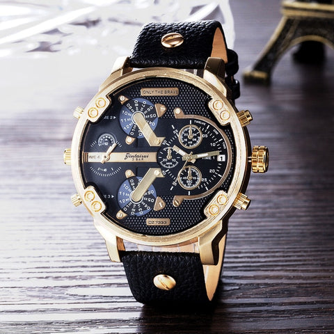 Brand Luxury Big Dial Men Watch Military Quartz Watch Leather Stainless Steel Casual Sport Business Metal Wristwatch Men's Clock