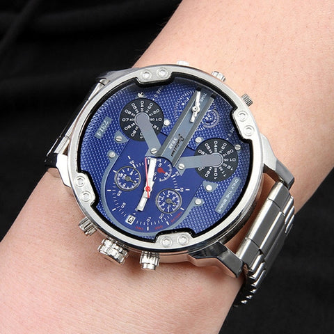 Brand Luxury Big Dial Men Watch Military Quartz Watch Leather Stainless Steel Casual Sport Business Metal Wristwatch Men's Clock