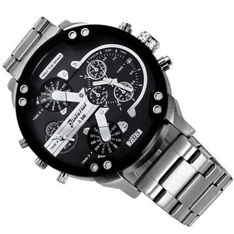 Brand Luxury Big Dial Men Watch Military Quartz Watch Leather Stainless Steel Casual Sport Business Metal Wristwatch Men's Clock