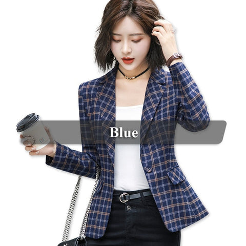 Lenshin Soft and Comfortable High-quality Plaid Jacket with Pocket Office Lady Casual Style Blazer Women Wear Coat