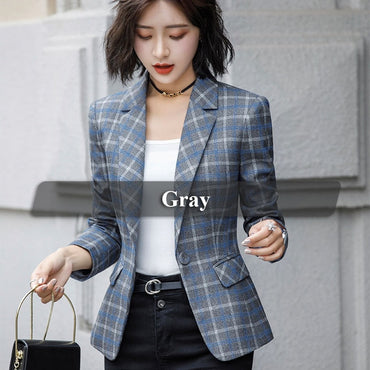 Lenshin Soft and Comfortable High-quality Plaid Jacket with Pocket Office Lady Casual Style Blazer Women Wear Coat
