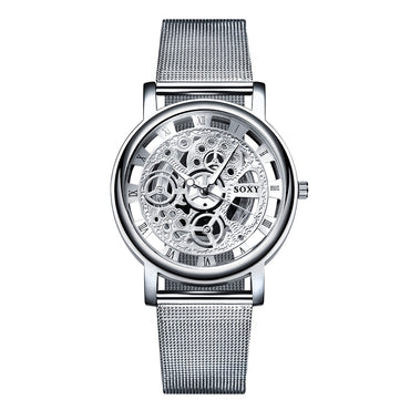 SOXY Watch 2018 Skeleton Wrist Watch Men Simple Style Mesh Belt Men Women Unisex Quartz Watches Hollow Watches relogio masculino