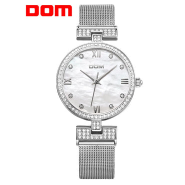DOM Women's Fashion Mesh steel belt Watches Womens Females Antique Geneva Quartz-watch Ladies Brands Wristwatch Relojes Mujer