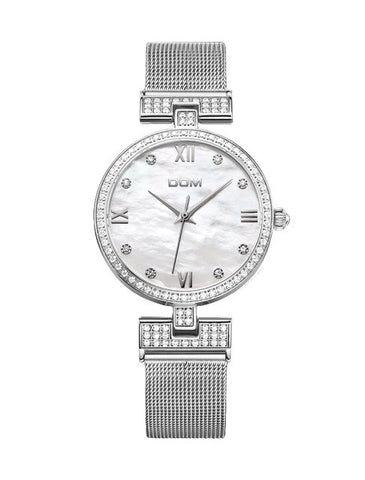 DOM Women's Fashion Mesh steel belt Watches Womens Females Antique Geneva Quartz-watch Ladies Brands Wristwatch Relojes Mujer
