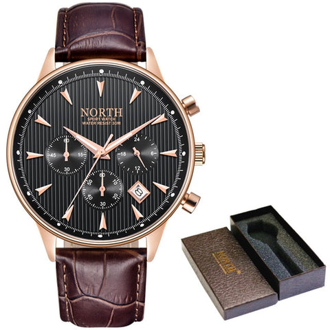 Relogio Masculino Luxury Brand NORTH Men Watches Auto Date Chronograph Quartz Watch Men Gold Casual Sport Military Wrist Watch