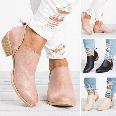 Laamei New Autumn Women Boots Female Square Heel Slip on Women High heels Shoes Pointed Toe Casual Ladies Fashion Shoes Women
