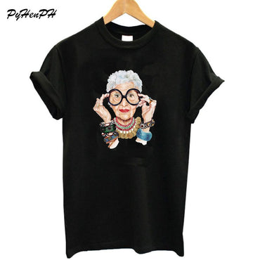 New 2018 Summer  Tumblr Fashion Old Women Print T Shirt Women Cotton O-neck Short Sleeve  Tops For Women Kawaii Tshirt