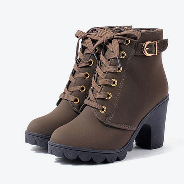 MCCKLE Plus Size Ankle Boots Women Platform High Heels Buckle Shoes Thick Heel Short Boot Ladies Casual Footwear Drop Shipping
