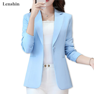 Lenshin New Fashion Blazer S mple Jacket for Women Two Pockets Candy Color Coat Single Button Outerwear Female Office Lady Tops