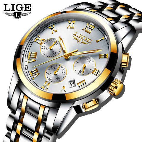 LIGE Men's Watches Military Luxury Brand Watch Mens Quartz Stainless Steel Clock Fashion Chronograph Watch Man Relogio Masculino