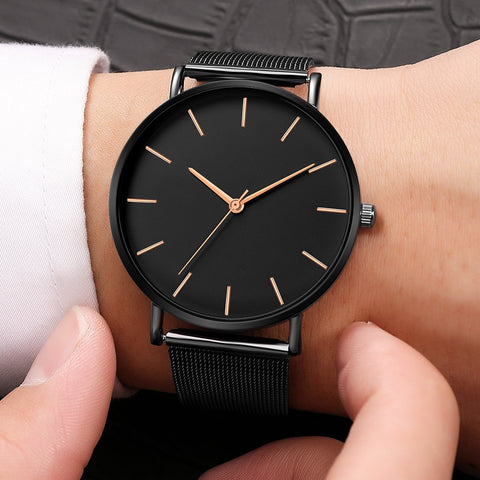 Montre Femme Modern Fashion Black Quartz Watch Women Mesh Stainless Steel Bracelet High Quality Casual Wrist Watch for Woman