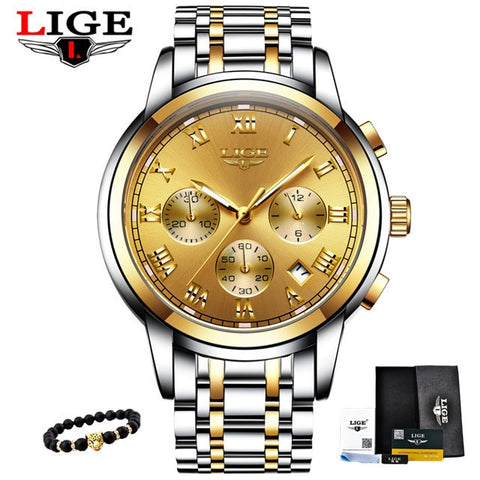 LIGE Men's Watches Military Luxury Brand Watch Mens Quartz Stainless Steel Clock Fashion Chronograph Watch Man Relogio Masculino