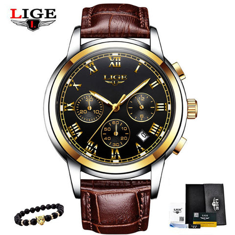 LIGE Men's Watches Military Luxury Brand Watch Mens Quartz Stainless Steel Clock Fashion Chronograph Watch Man Relogio Masculino