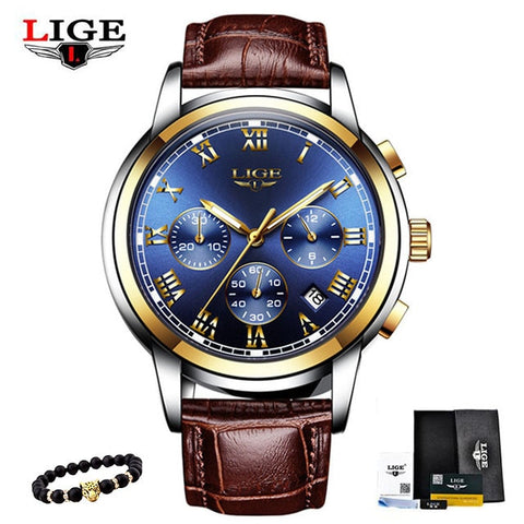 LIGE Men's Watches Military Luxury Brand Watch Mens Quartz Stainless Steel Clock Fashion Chronograph Watch Man Relogio Masculino