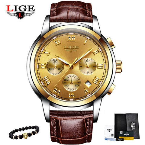 LIGE Men's Watches Military Luxury Brand Watch Mens Quartz Stainless Steel Clock Fashion Chronograph Watch Man Relogio Masculino