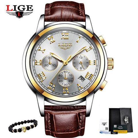 LIGE Men's Watches Military Luxury Brand Watch Mens Quartz Stainless Steel Clock Fashion Chronograph Watch Man Relogio Masculino