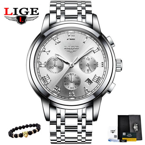 LIGE Men's Watches Military Luxury Brand Watch Mens Quartz Stainless Steel Clock Fashion Chronograph Watch Man Relogio Masculino