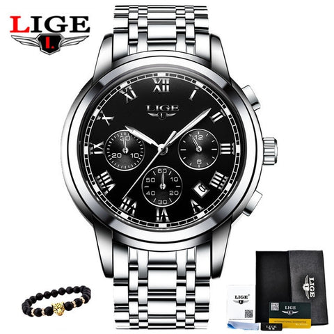 LIGE Men's Watches Military Luxury Brand Watch Mens Quartz Stainless Steel Clock Fashion Chronograph Watch Man Relogio Masculino