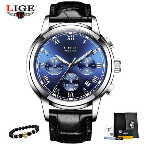 LIGE Men's Watches Military Luxury Brand Watch Mens Quartz Stainless Steel Clock Fashion Chronograph Watch Man Relogio Masculino
