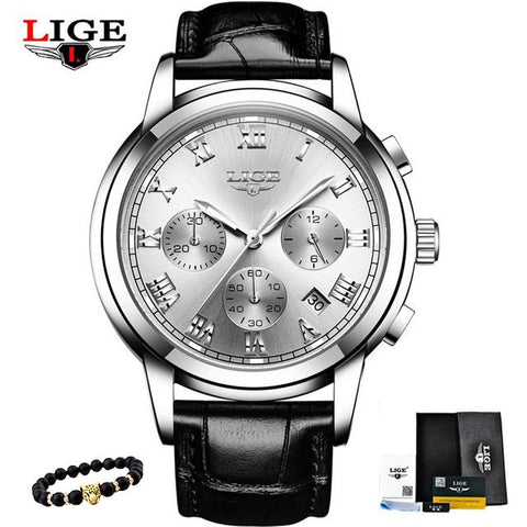 LIGE Men's Watches Military Luxury Brand Watch Mens Quartz Stainless Steel Clock Fashion Chronograph Watch Man Relogio Masculino