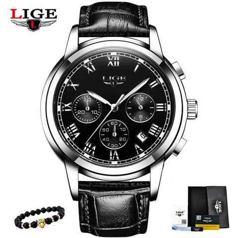LIGE Men's Watches Military Luxury Brand Watch Mens Quartz Stainless Steel Clock Fashion Chronograph Watch Man Relogio Masculino
