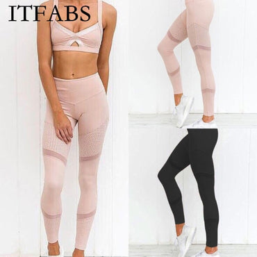 ITFABS 2019 Breathable Women High Waist Fitness Yoga Mesh Leggings Sport Gym Running Athletic Pants Yoga Pants