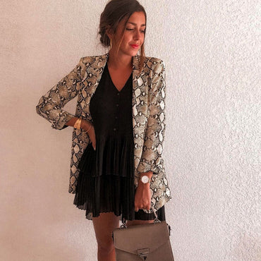 Women Snake Print Long Sleeve Suit Coat Blazer Biker Jacket Outwear Tops Women's Snake Print Blazer women's suit top women