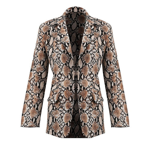 Women Snake Print Long Sleeve Suit Coat Blazer Biker Jacket Outwear Tops Women's Snake Print Blazer women's suit top women