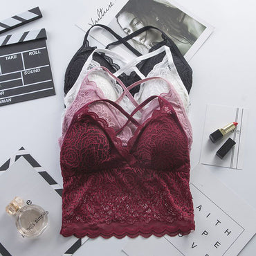 Free Ship! Beautiful Back Women's Wireless Lace Tube Tops Bra Soft Brassiere Underwear Lingerie