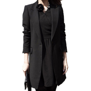 Women Blazer Casual Suit Spring 2019 Lapel Collar Long Sleeve Blazer Solid Single Button Black Long Coat Jacket feminino Outwear