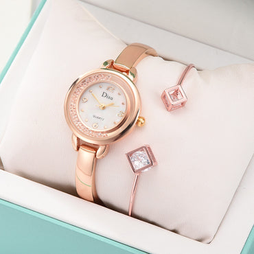 Luxury women watches set Steel Quartz Ladies Rose gold Bracelet Chain Watch Casual rock crystal clock with box reloj mujer USPS