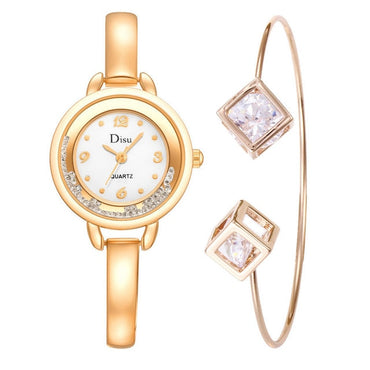 Luxury women watches set Steel Quartz Ladies Rose gold Bracelet Chain Watch Casual rock crystal clock with box reloj mujer USPS