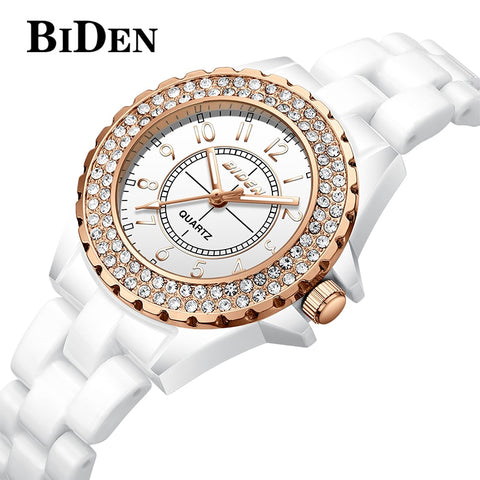 BIDEN Quartz Ladies Watch Women Watches Waterproof Ceramic Watch Female Clock Rhinestone Girl relogio feminino Wristwatch Timer
